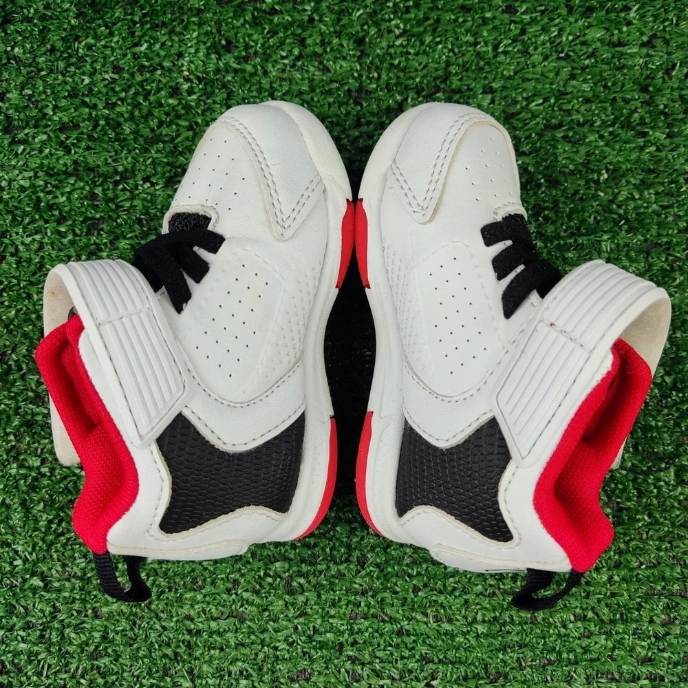 AND1 Basketball Sneakers Kids Size 4 White‎ Red Black High Top Hook Loop Strap